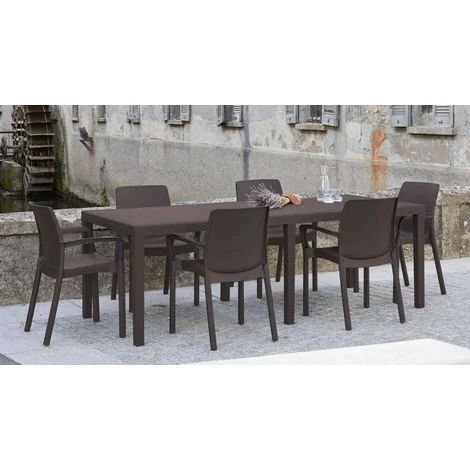 Tavolo da Esterno - 10 Posti Meccanismo Estensione Allunga Centrale, Marrone, -, 150x90x72h cm Aregua