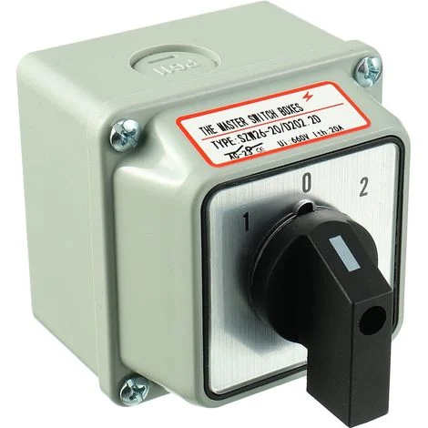 Commutatore rotativo universale SZW26-20/D202.2D con interruttore principale esterno LW28-20/4, 660 V, 20 A, ON-OFF, 3 posizioni, 2 fasi, 8 morsetti