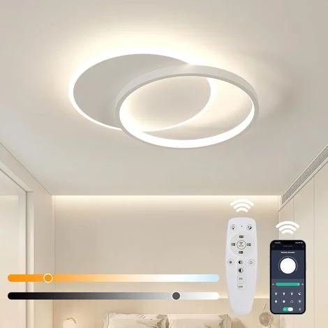 GOECO Plafoniera LED Dimmerabile, 28W Plafoniera Moderna per Salotto con Telecomando, Plafoniera Rotonda Bianca per Camera da Letto, Lampada da Soffitto in Alluminio, Illuminazione da Soffitto per Cuc