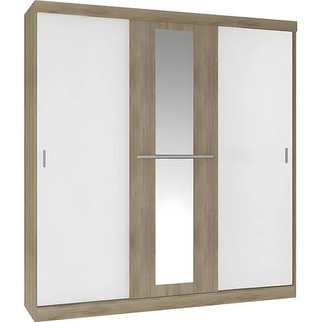 Armadio 3 ante scorrevoli con specchio - L.205 cm - Naturale e beige - DIDDA II