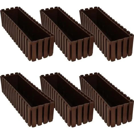 Fioriera da balcone per ringhiera, marrone rustico, 60 cm, 6 pezzi