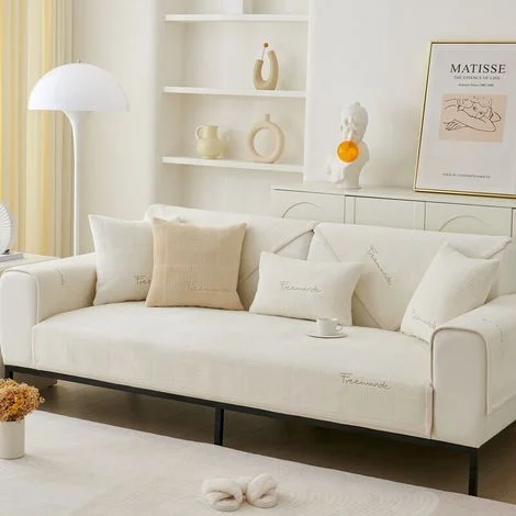 Copridivano lavabili in ciniglia, nuovi copricuscini per divani, copridivano antiscivolo per divani componibili a 1, 2 o 3 posti, copridivano a L (beige effetto pile color latte)