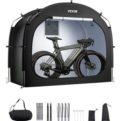 VEVOR Spaziosa Tenda per Riporre le Bici allAperto con Finestra Ventilata, Tenda Impermeabile Arco Superiore con Fibra di Vetro e Doppie Cerniere Nero da 3 a 4 Bici 2030 x 1220 x 1690 mm