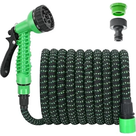 Tubo da Giardino Estensibile 15m 50FT Anti-attorcigliamento Canna Acqua Giardino con 7 Funzioni con Pistola Acqua Giardino & Adattatore Universale 1/2" e 3/4 per Prato, Lavare l'auto