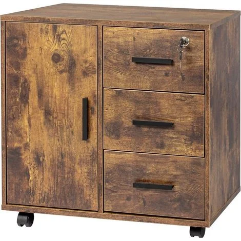 Relaxdays contenitore su ruote, 3 cassetti, 2 sportelli, HxLxP 57x60x40 cm, con serratura