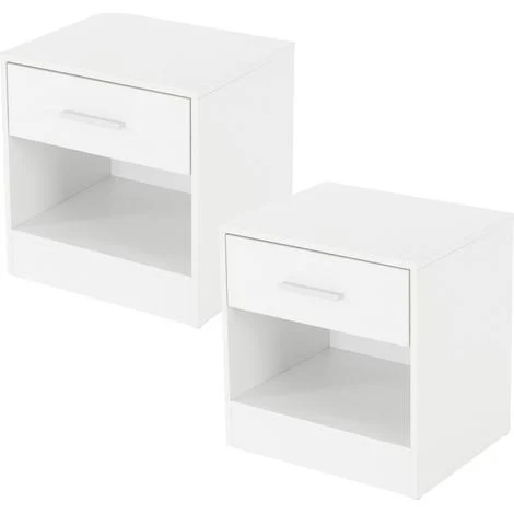 ML-Design Set di 2 Comodini con Cassetto e Ripiano d'Appoggio Aperto in Legno Maniglia in Alluminio - 36,5 x 38,5 x 30 cm - Tavolino Camera da Letto Coppia di Comò da Notte Mobiletto Armadietto Bianco