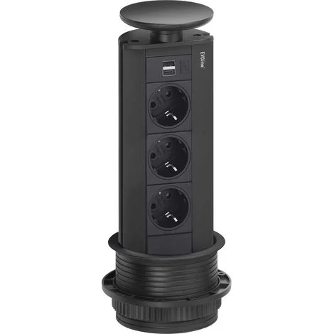 EVOline Ciabatta elettrica per porta, 2 prese Schuko, 1 caricatore USB-C nero