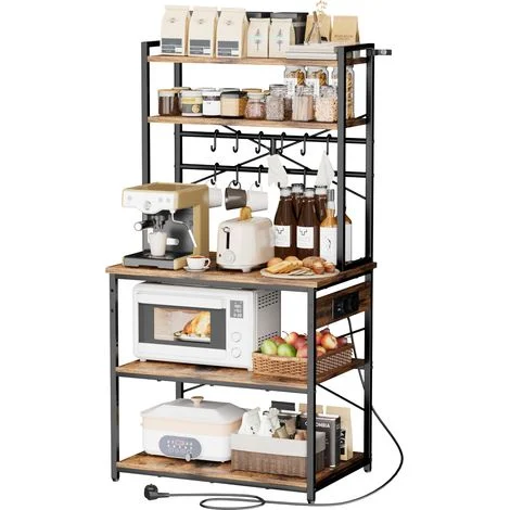 VEVOR Scaffale da Cucina Portaoggetti Microonde Utensili da Cucina 80x40x161,8 cm Scaffale Multipresa Integrata Cavo da 1,5 m Supporto con Ripiani da Bar Ristorante, Porta Spezie Scolapiatti Ganci