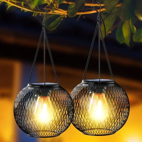 Lanterne solari per esterni, luci solari migliorate per luci decorative da appendere all'esterno per Halloween, Natale, illuminazione retrò impermeabile per giardino, cortile, 2 pezzi