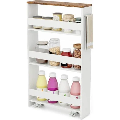 Carrello da cucina sottile carrello portaoggetti a 4 ripiani bianco