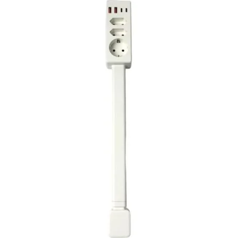 Multipresa retrattile da 20 W, porte USB-A/C, 3 prese, estensibile da 47 a 67 cm, rotazione a 180° (spina europea)