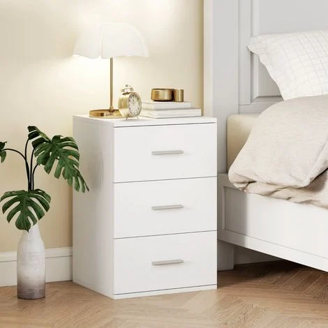 Comodino con 3 cassetti - Cassettiera ausiliaria moderna in MDF bianco - 40x35x60 cm - Mobile contenitore per camera da letto o ufficio - Montaggio facile