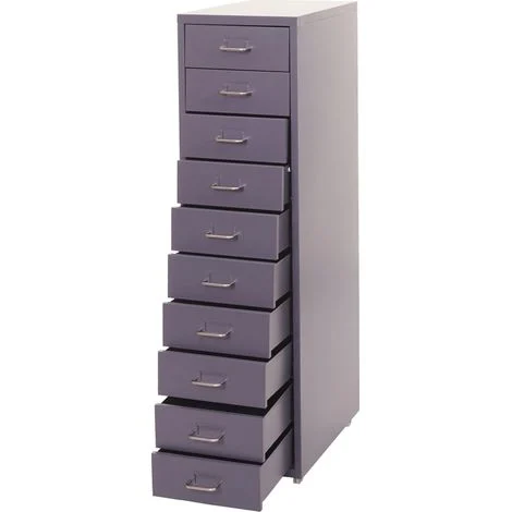 Cassettiera ufficio ufficio 110 x 28 x 41 cm 10 cassetti in acciaio grigio scuro 040008256