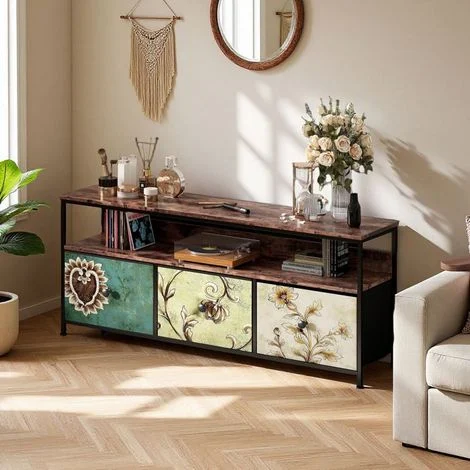 Mobile TV, LED RGB, 3 cassetti, piedi regolabili, Retro e moderno, in legno, Soggiorno e camera, 108 x 29 x 57 cm
