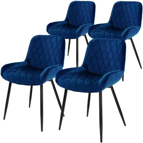 ML-Design Set di 4 Sedie per Sala da Pranzo Blu Scuro con Schienale Sedia Imbottita per Cucina con Rivestimento in Velluto Gambe in Metallo Sedia Salotto Soggiorno Materiale Traspirante e Morbido