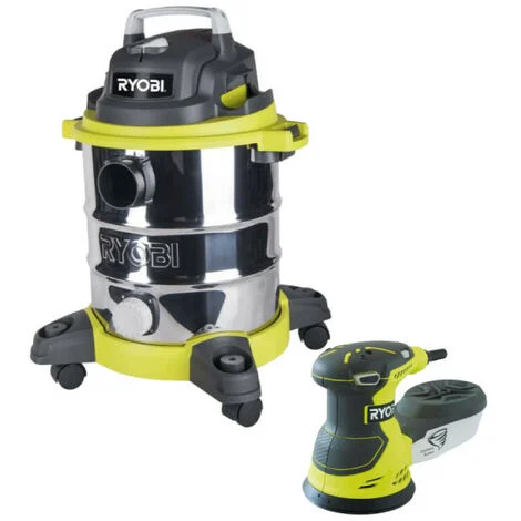 Confezione RYOBI Aspiratore a umido e a secco - 1250W - 20L - RVC-1220I-G - Levigatrice orbitale elettrica - 300W - 125m