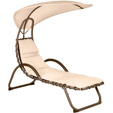 Hortan Lettino Sdraio Prendisole Con Cuscino Imbottito, Seduta Ergonomica, Tetto Parasole e Telaio In Acciaio Inossidabile