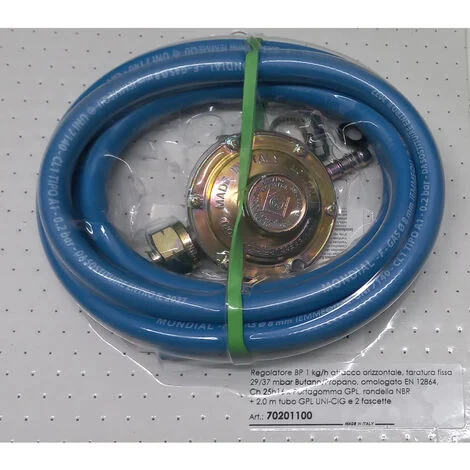KIT REGOLATORE BOMBOLA GAS GPL TUBO 2mt D. 8mm REGOLATORE FASCETTE EUROCAMPING