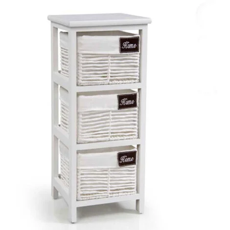 CASSETTIERA BIANCA DA BAGNO IN LEGNO CON 3 CASSETTI 25 X 25 X 60 CM