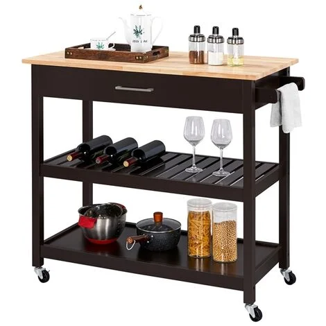 Yaheetech Carrello da Cucina con Ruote Carrellino Portaoggetti Salvaspazio a 3 Ripiani Stile Moderno Porta Microonde Multiuso 102 x 51 x 93 cm Marrone