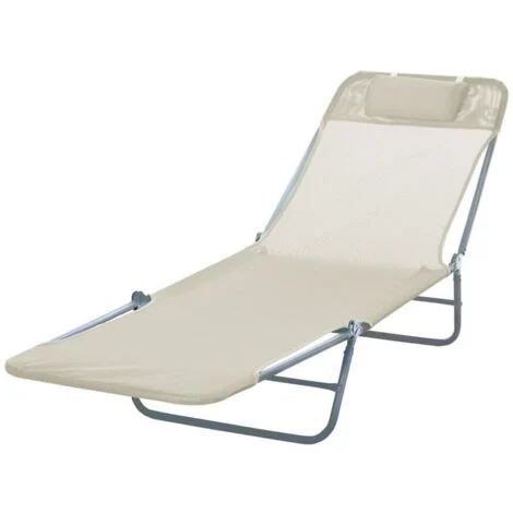 SDRAIO PIEGHEVOLE RECLINABILE CON CUSCINO DA GIARDINO SPIAGGIA BEIGE