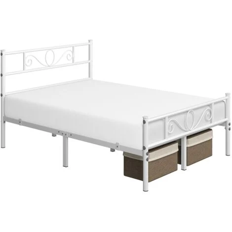 Yaheetech Letto in Ferro Battuto con Doghe Struttura Letto in Metallo Stile Rustico Moderno Bianco Singolo 140 x 200 cm