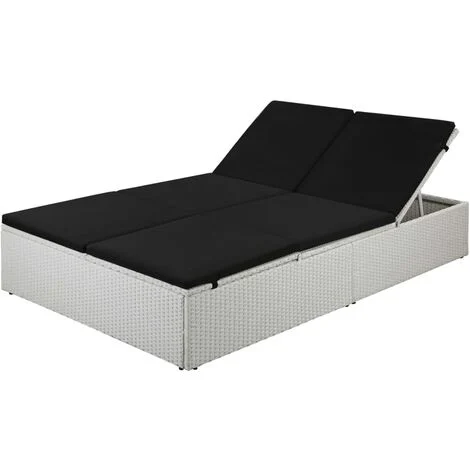 Lettino Prendisole con Cuscino in Polyrattan Nero vidaXL