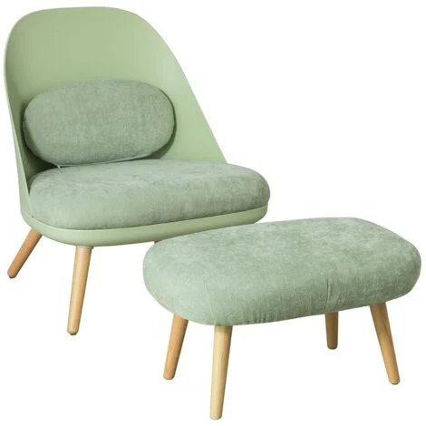 SoBuy Poltrona Relax Imbottita con poggiapiedi Poltrona e Pouf Verde, scandinave Verde FST63-GR