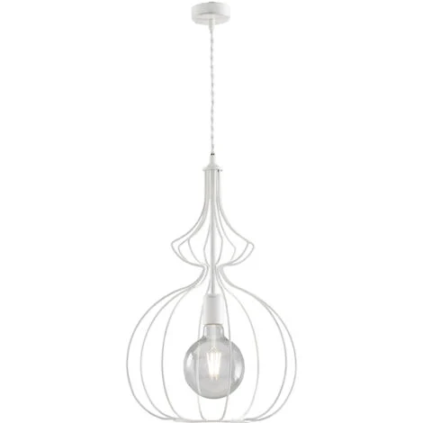 Sospensione Industrial 1Luce Olimpia Gabbia Ferro Laccato Bianco E Argento