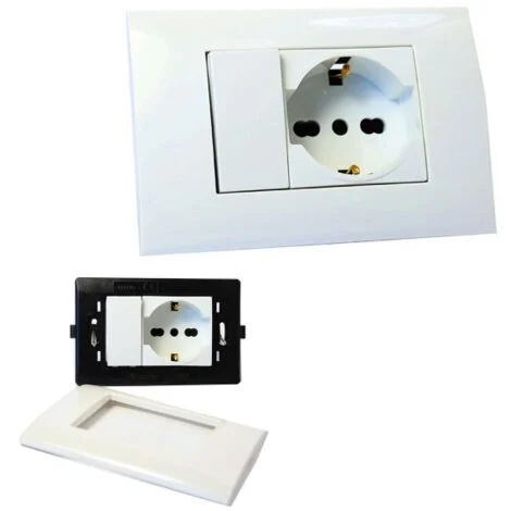 Placca Placchetta 503 Incasso 2 Posti con Interruttore e Presa Schuko