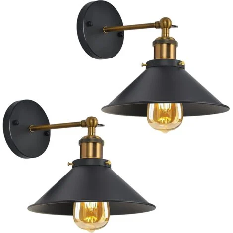 COMELY Confezione da 2 applique industriali vintage, faretto da parete in metallo retrò in stile Edison con rotazione di 180° E27 per cucina, sala da pranzo, camera da letto, ristorante, bar, nero