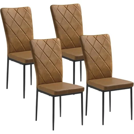WOLTU Set di 4 Sedie per Sala da Pranzo. Sedie da Cucina con Schienale Alto. Sedie da Soggiorno Imbottite con Gambe in Metallo e Rivestimento in PU. Marrone