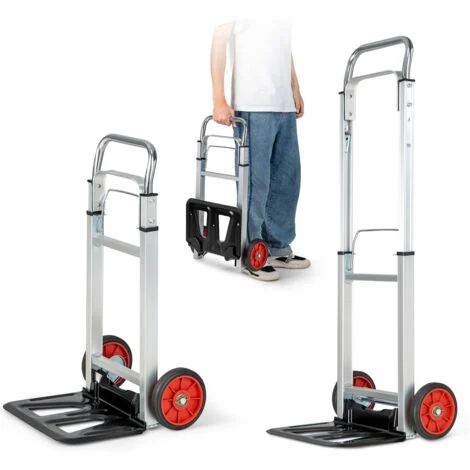 COSTWAY Carrello a Mano in Alluminio Pieghevole e Portatile, Carrello Portapacchi con Manico Telescopico Pieghevole e 2 Ruote in Gomma, Capacità di Carico 100 kg, per Casa, Giardino e Magazzino