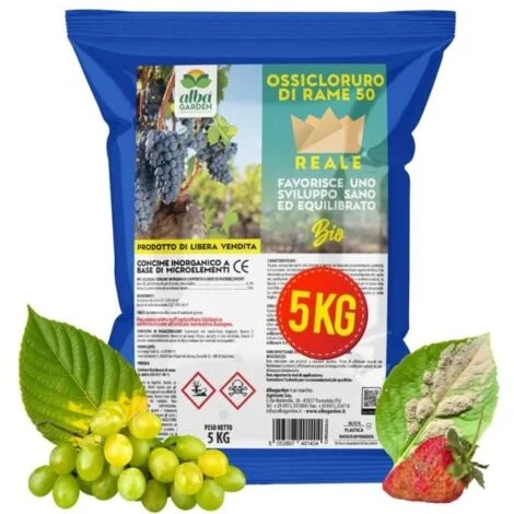 Ossicloruro di Rame 50% Concime CE Blu Biologico per Vite Orto Olivo Colture da Frutto Fragola x 5 Kg