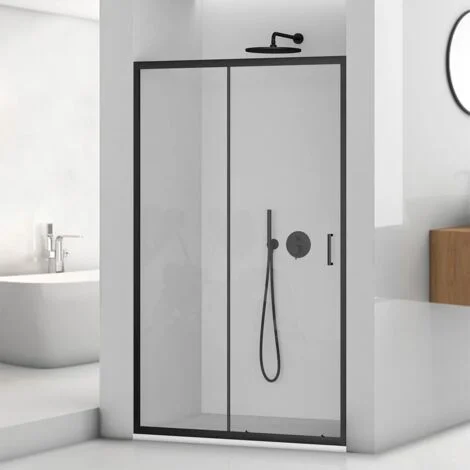 Porta doccia nicchia 120 cm nero opaco con vetro scorrevoleTay