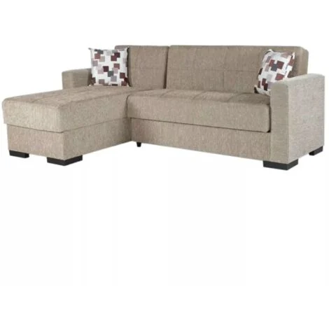 divano letto "merlin" con cassettone e penisola reversibile beige, 225x150x81 cm