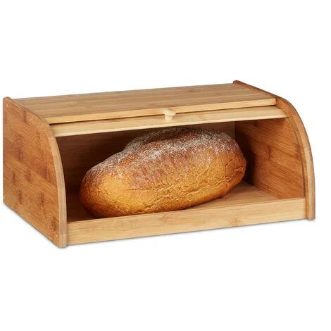 Relaxdays Portapane con Coperchio a Serranda, 16,5 x 40 x 27,5 cm, Cassetta per il Pane Salva Aroma in Legno, Naturale