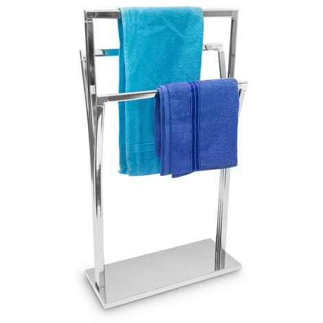 Relaxdays Portasciugamani da Terra, 3 Barre, Diverse Altezze, HLP 86x50x20 cm, Acciaio Inox Cromato, da Bagno, Argentato