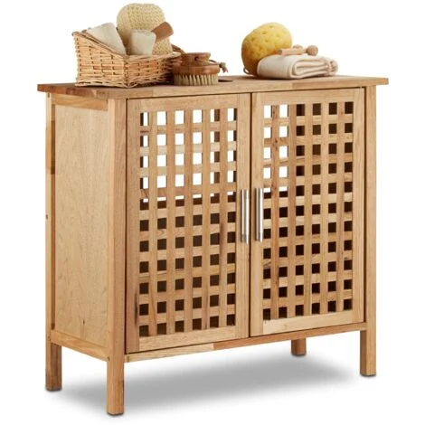 Relaxdays Mobile Sottolavabo in Legno di Noce Resistente, Armadietto da bagno, HxLxP: 61 x 66 x 29 cm ca., Naturale