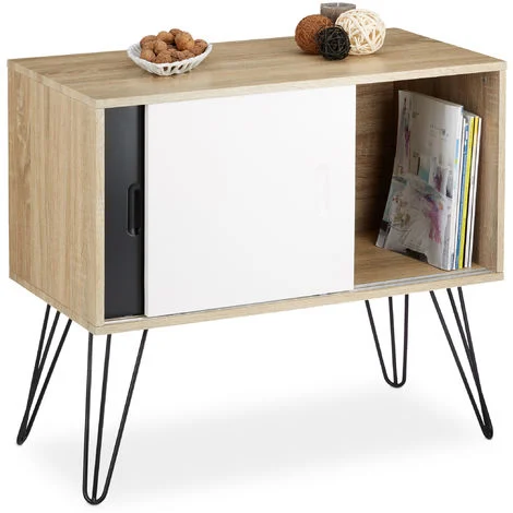 Relaxdays Credenza Retrò, Design Anni'60, in Legno e Metallo, Stile Scandinavo, HxLxP: 70x80x40 cm, Bianco/Nero/Beige
