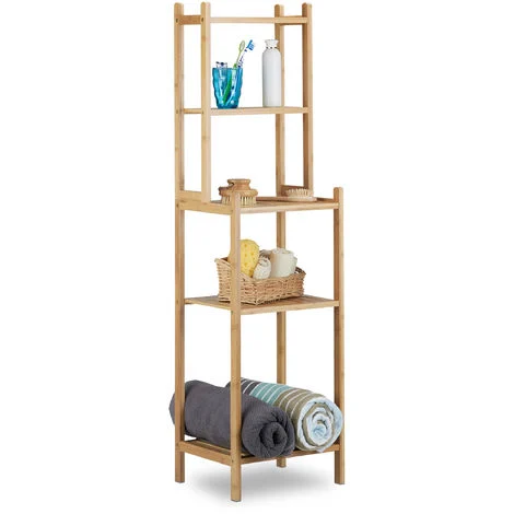 Relaxdays Scaffale bagno in bambù 5 ripiani per cucina corridoio mobiletto aperto HxLxP: 121 x 33 x 28 cm, beige