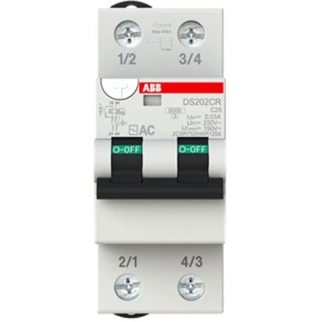 Interruttore differenziale magnetotermico ds202cr 6ka 2p ac c25 30ma abb ds202crc25ac30