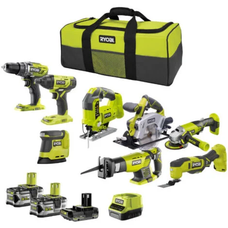 RYOBI Combo Pack 8 utensili - 2 batterie da 5,0 Ah e 1 batteria da 2,0 Ah - 1 caricabatteria - R18CK8-3552T