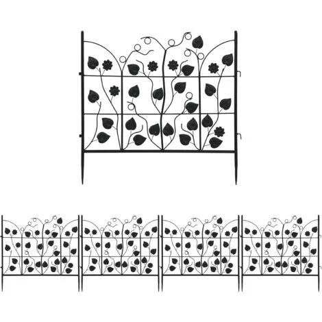 UNHO Recinzione Aiuole Giardino Metallo: 5 Pezzi Staccionate per Recinzione Giardino Decorative Recinzioni esterno Pannelli Ferro Anti-cane Cortili, Nero