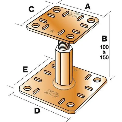 Supporto per palo regolabile pronto all'uso SIMPSON - kit completo con elementi di fissaggio - KIT FIX PPRC