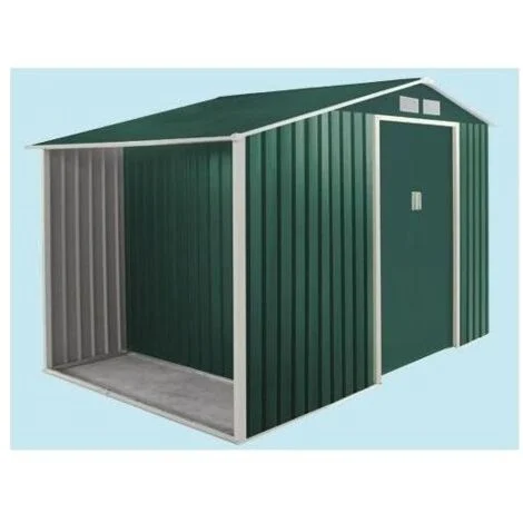 Metalgreen casetta da giardino con legnaia in metallo verde antiruggine 278x127x195 cm