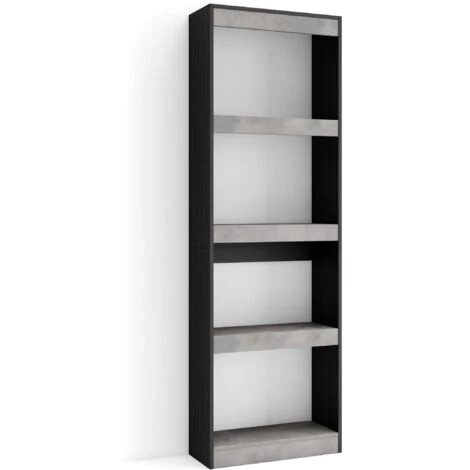 Skraut Home - Libreria scaffale, Scaffali in legno a ripiani, 60x186x25cm, Soggiorno - Ufficio, Per libri, Stile moderno, Grigio Cemento