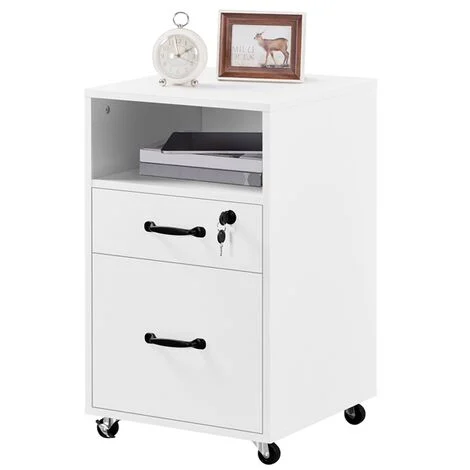 Yaheetech Armadietto da Ufficio e Studio Schedario da Archivio con 2 Cassetti e Ruote Bianco