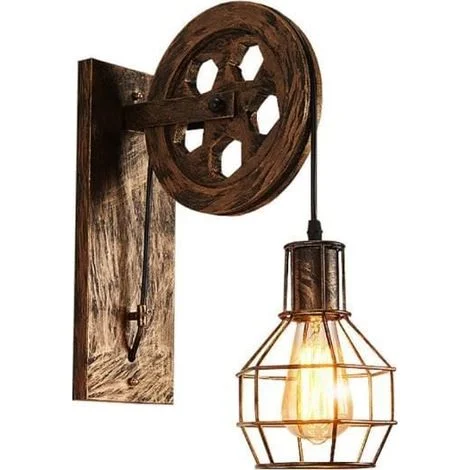 Applique da parete industriale, 1 confezione, bronzo, lampada da parete vintage a puleggia, apparecchio di illuminazione per interni per bar, camera da letto, soggiorno, ristorante, bar, corridoio