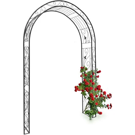 Relaxdays Arco per Rose Rampicanti, HLP: 226x144x36,5 cm, Struttura Resistente alle Intemperie, Design Romantico, Nero